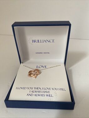 Love Rose Gold Interlocking Heart Necklace with Crystals - LOVE